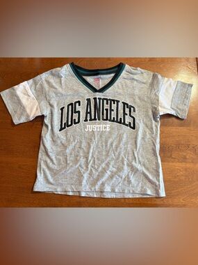 Justice Grey 'Los Angeles' Graphic Tee with Dark Green Trim